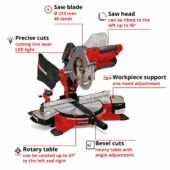 Kép 9/10 - Einhell TE-MS 18/210 Li-Solo akkus gérvágó fűrész, 18V, 21cm (akku és töltő nélkül), Power X-Change