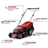 Kép 11/13 - Einhell GE-CM 36/36 Li Kit akkus fűnyíró, 36cm, 36V (2db 4Ah akkuval és töltővel)