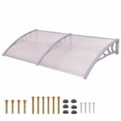 Kép 3/3 - Műanyag előtető 240 x 90 cm, dupla, transzparens, fehér színű fali tartóelemekkel