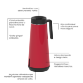 Kép 2/8 - Tramontina exata termosz kancsó, 1 l - rozsdamentes acél - piros