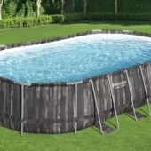 Kép 5/9 - Bestway Espiritu fa hatású ovális fémvázas medence szett 610 x 366 x 122 cm