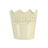 Kép 1/2 - Krém színű műanyag korona kaspó, 16,5 x 18,5 cm