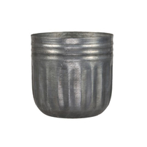 Bordázott szürke fém, kerek kaspó, 12,5 x 11,5 cm