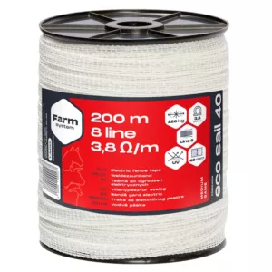 Farmsystem ECO SAIL 40 villanypásztor szalag, fehér, 3,8  /m, 120kg, 200m, 40mm