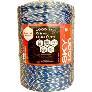 Farmsystem SKY 1000 villanypásztor vezeték, 1000m, 4mm, 0,33ohm/m, 175 kg, kék-fehér