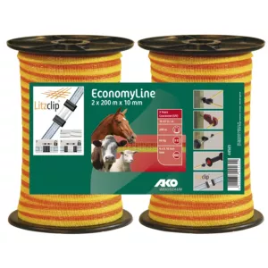 Kerbl Villanypásztor Szalag Economy Line 2x200m/10mm 60kg Sárga/Narancs