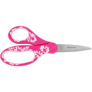Fiskars gyermekolló, 15 cm, rózsaszín virág motívummal, Softgrip