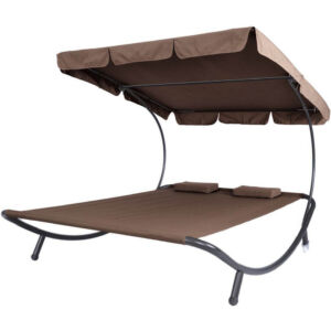 Kétszemélyes napozóágy árnyékolóval, sötét barna