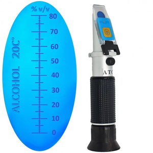 Alkohol refraktométer, 0-80% kalibrálású led-fejes optikai műszer 