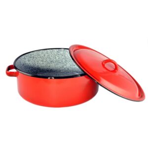 Zománcozott lábas fedővel piros-cirmos 34 cm 53071