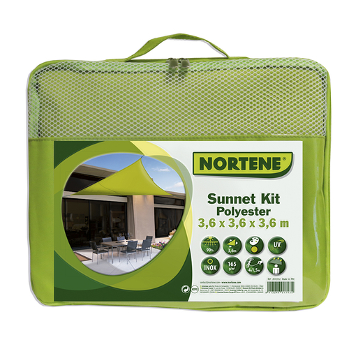 Nortene napvitorla háromszög alakú - 3,6 x 3,6 x 3,6, zöld (Sun-Net Kit Polyester)