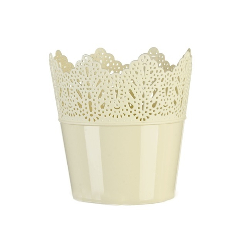 Krém színű műanyag korona kaspó, 16,5 x 18,5 cm