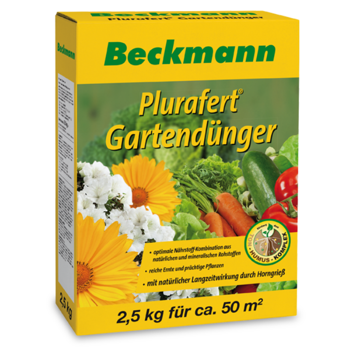 Beckmann Plurafert univerzális szerves-ásványi növénytáp kerti növényekhez 2,5 kg ~50m2