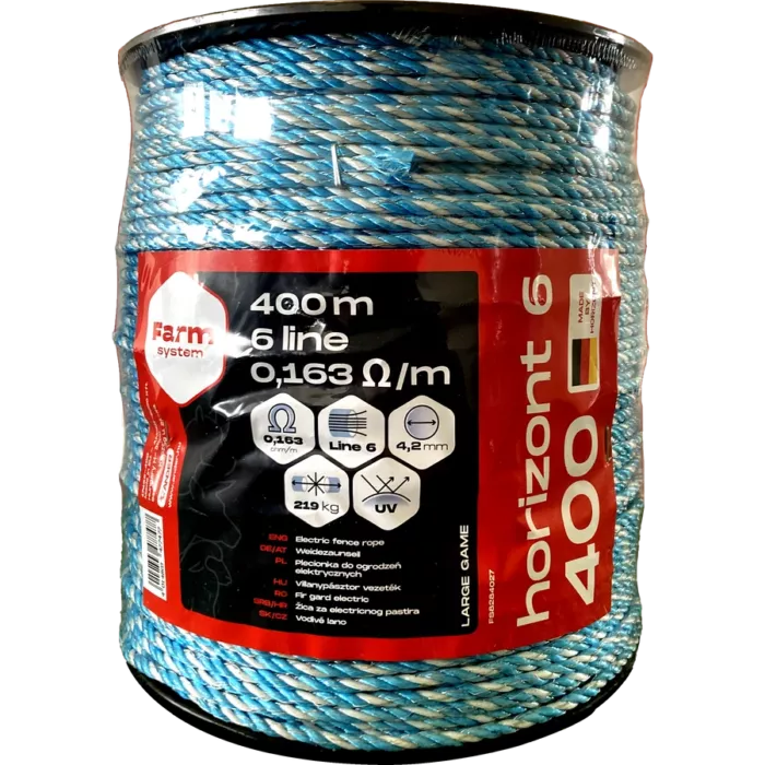 Farmsystem Horizon 6 villanypásztor vezeték, 400m, 4,2mm, 0,163ohm/m, 219 kg, kék-fehér