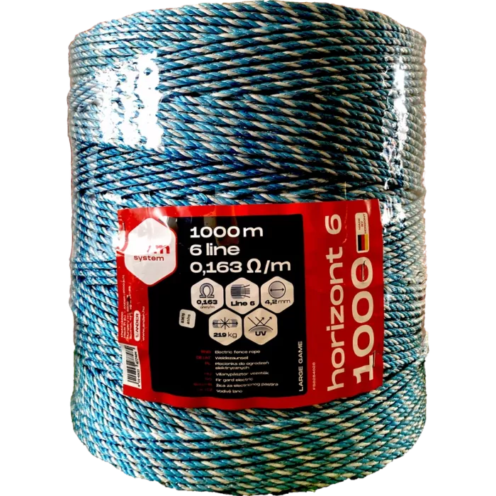 Farmsystem HORIZONT 6 villanypásztor vezeték, 1000m, 4,2mm, 0,163ohm/m, 219 kg, kék-fehér