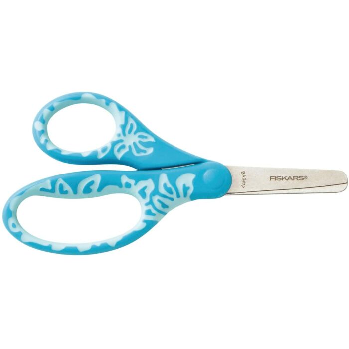 Fiskars gyermekolló, 12 cm, türkiz rózsaszín virág motívummal