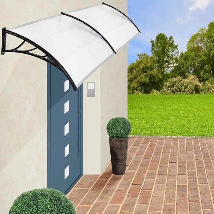 Műanyag előtető 240 x 90 cm, dupla, transzparens, fehér színű fali tartóelemekkel