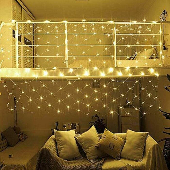128 LED-es hálós fényfüzér, melegfehér színben