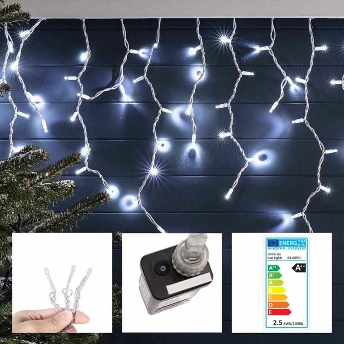 690 LED-es jégcsap fényfüggöny, hidegfehér