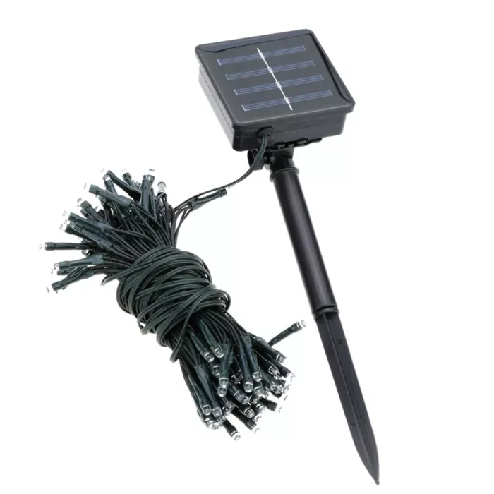 100 LED-es napelemes kerti fényfüzér, színes, 10 m
