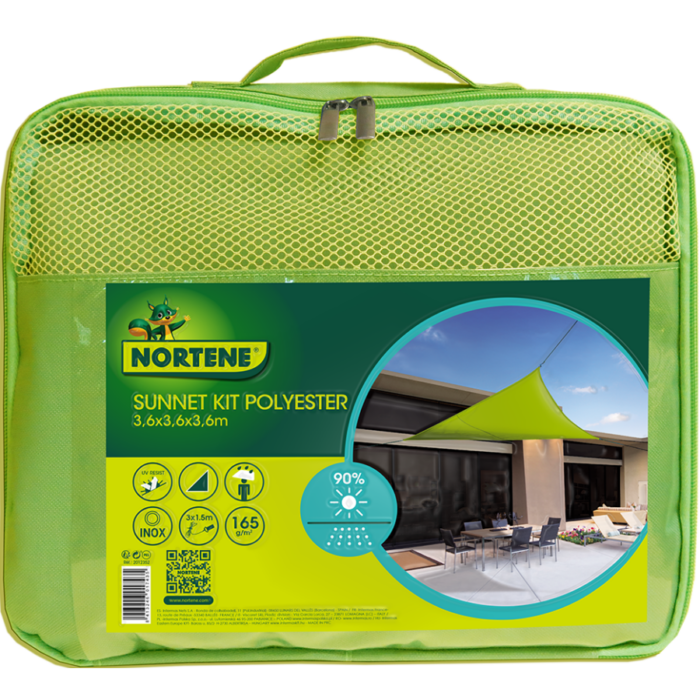 Nortene napvitorla háromszög alakú - 3,6 x 3,6 x 3,6, zöld (Sun-Net Kit Polyester)