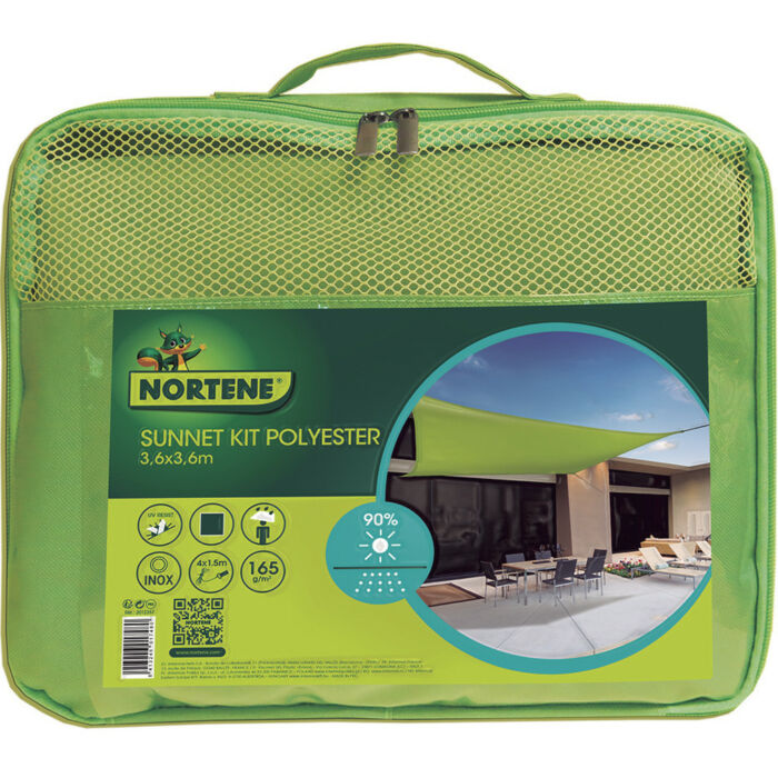 Nortene napvitorla négyzte alakú - 3,6 x 3,6 zöld (Sun-Net Kit Polyester)