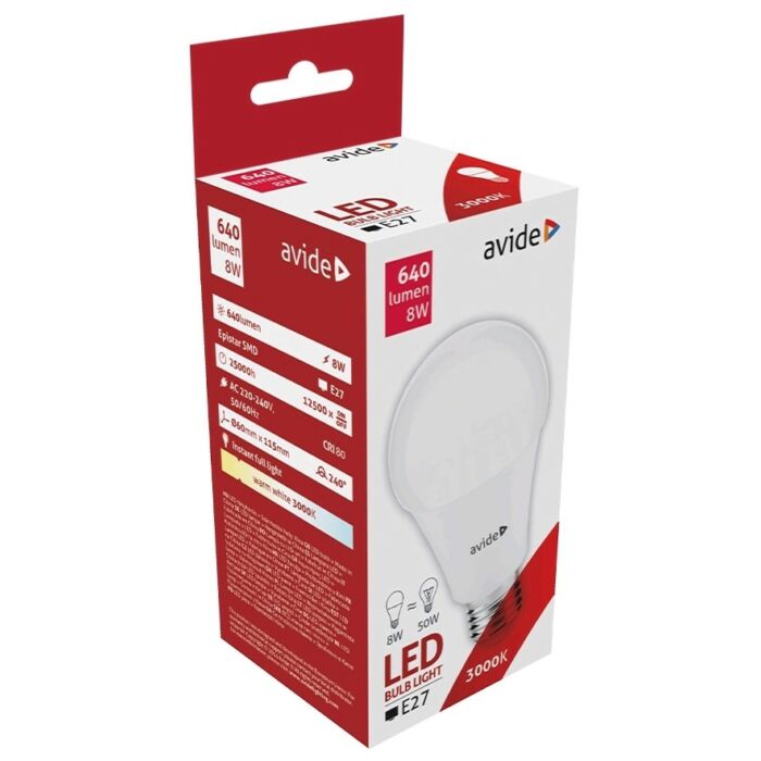 Avide LED Globe A60 8W E27 240° WW 3000K			