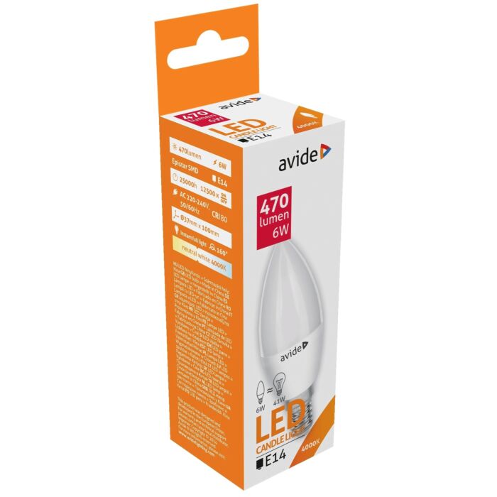 Avide LED Candle 6W E14 NW 4000K												