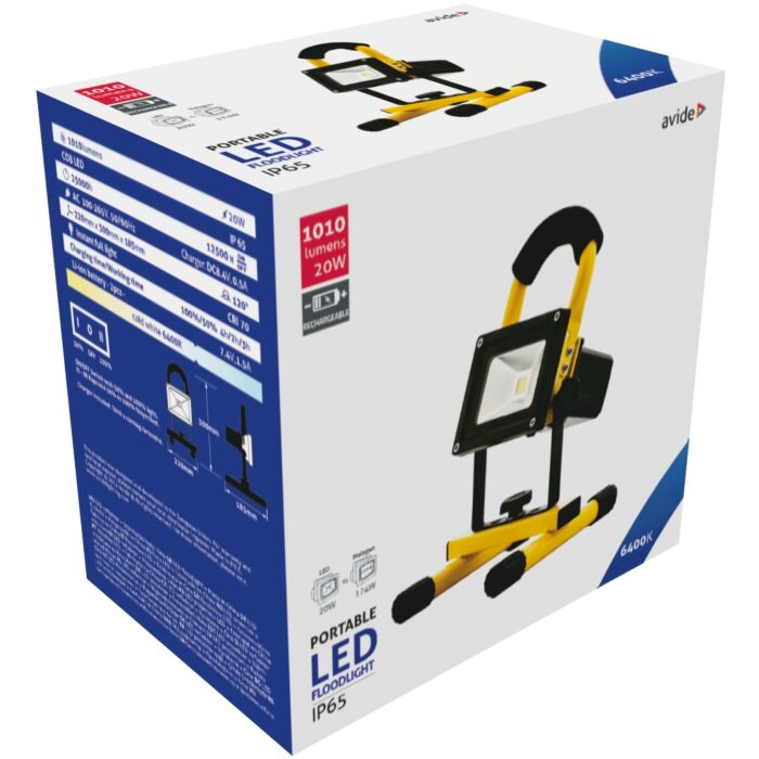 Avide LED Reflektor Akkumulátoros 20W CW 6400K
