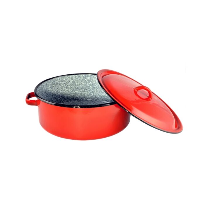 Zománcozott lábas fedővel piros-cirmos 30 cm 53072