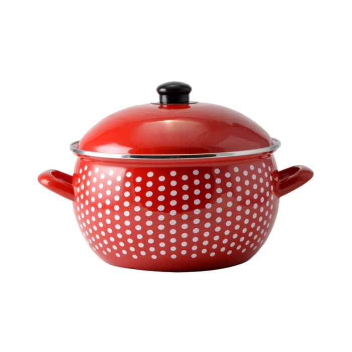 Perfect Home Piros Pöttyös Zománcozott lábas 16cm+fedő 72080