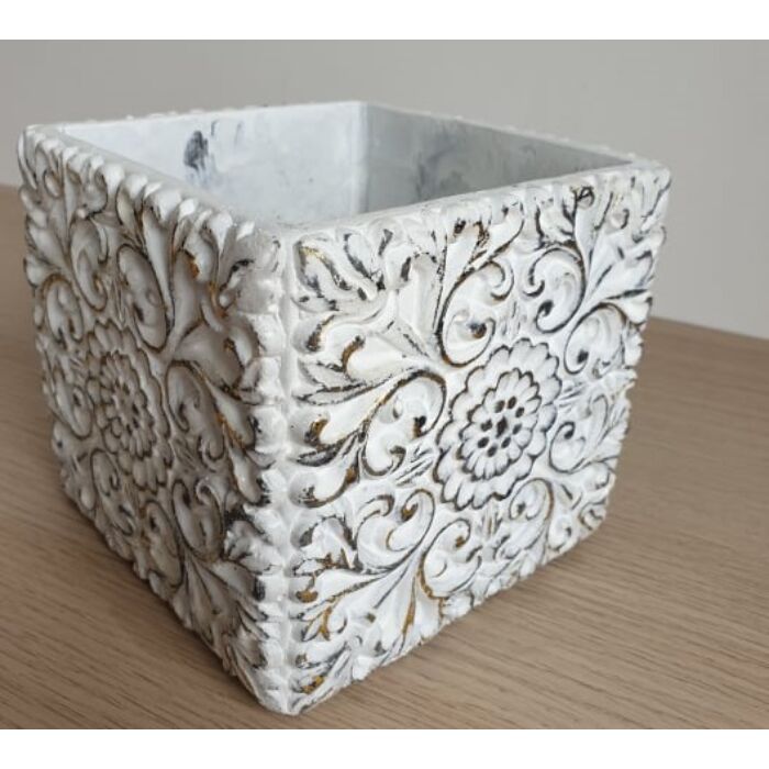 Baroque cement kocka kaspó antikolt ezüst
