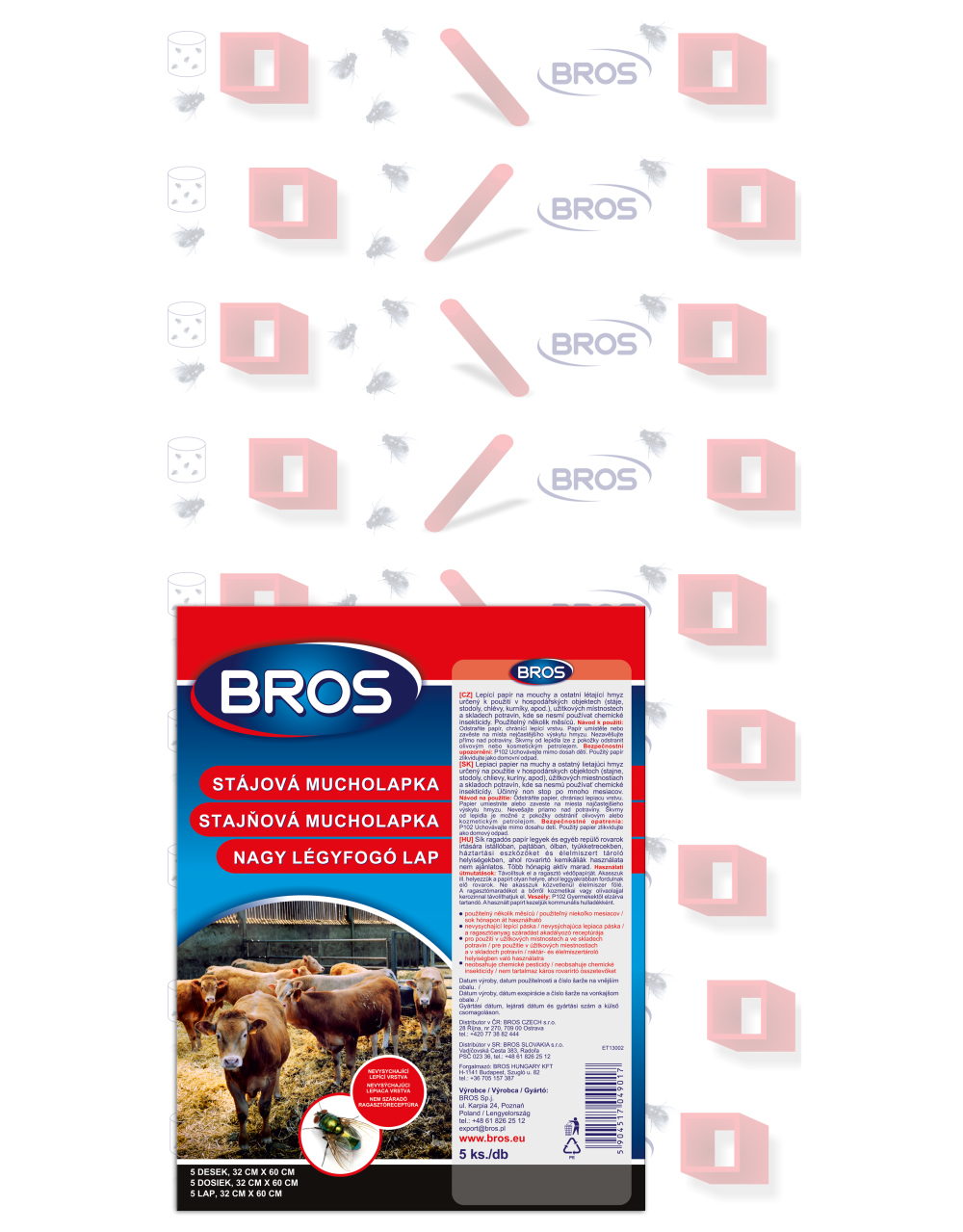 Bros légyfogó lap óriás 5 db, 32x60 cm