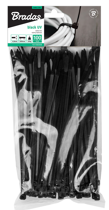Kábelkötegelő 2,5 x 100mm fekete 100 db -os
