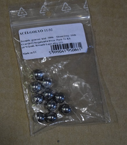 Acélgolyó 11/32 (10 db -os), J-14, J-18 magyar permetezőhöz