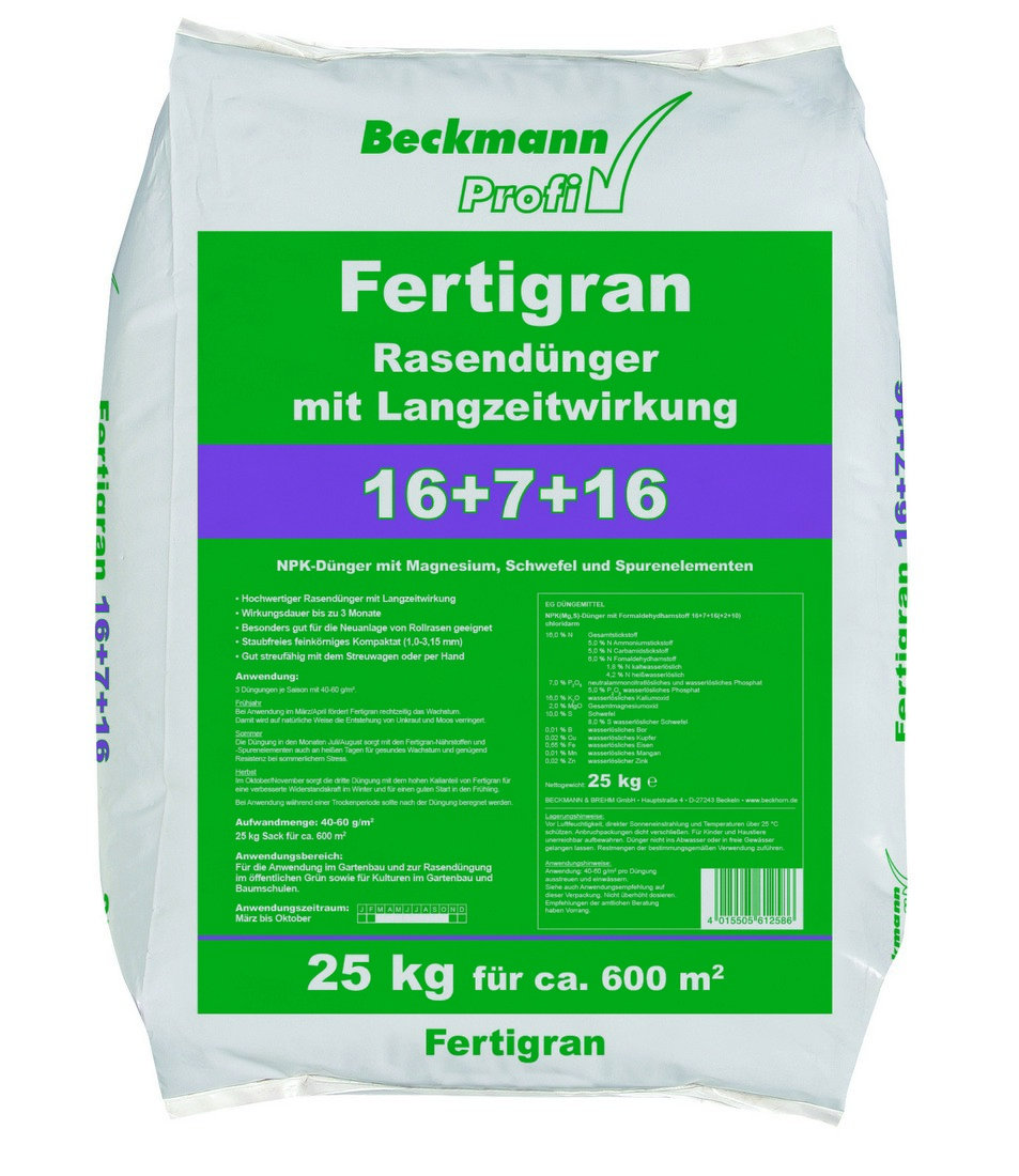 Beckmann fenntartó, hosszú hatású gyeptrágya, 25kg, 600m2, 16+7+16