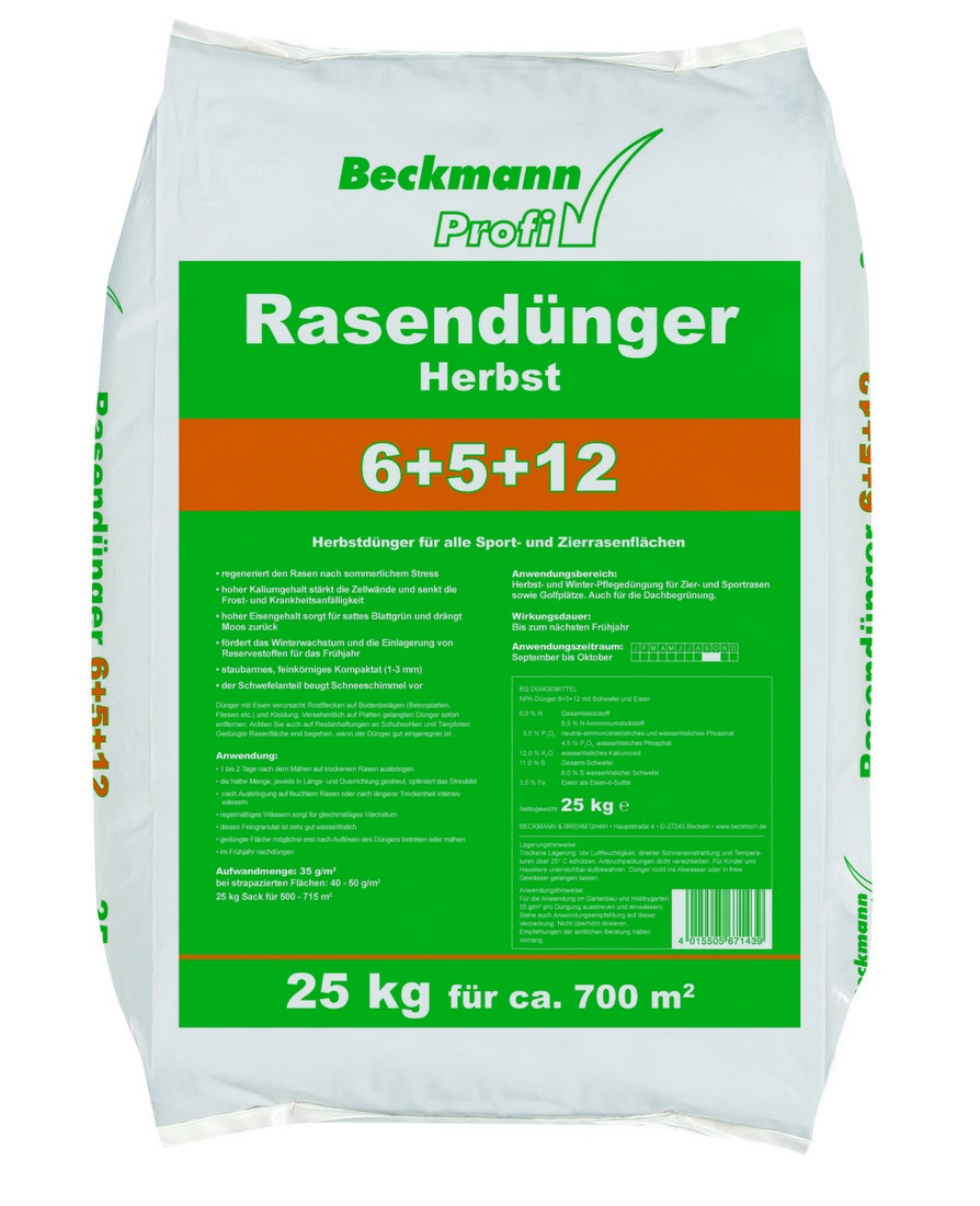 Beckmann őszi gyeptrágya, 25 kg, 700m2, 6+5+12