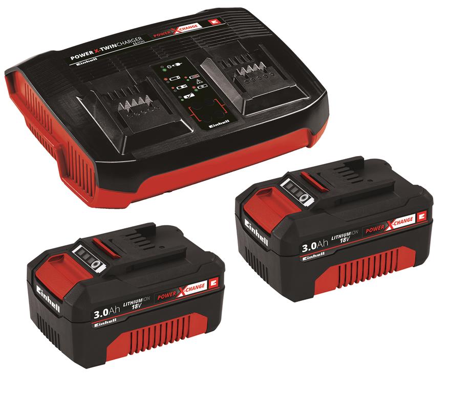 Einhell 2 x 3,0 Ah & Twincharger Kit gyors töltő, Power X-Change