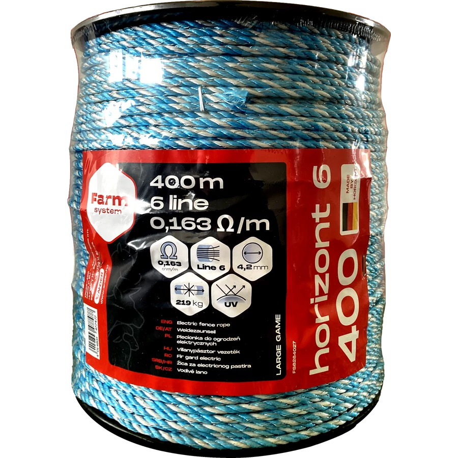 Farmsystem Horizon 6 villanypásztor vezeték, 400m, 4,2mm, 0,163ohm/m, 219 kg, kék-fehér