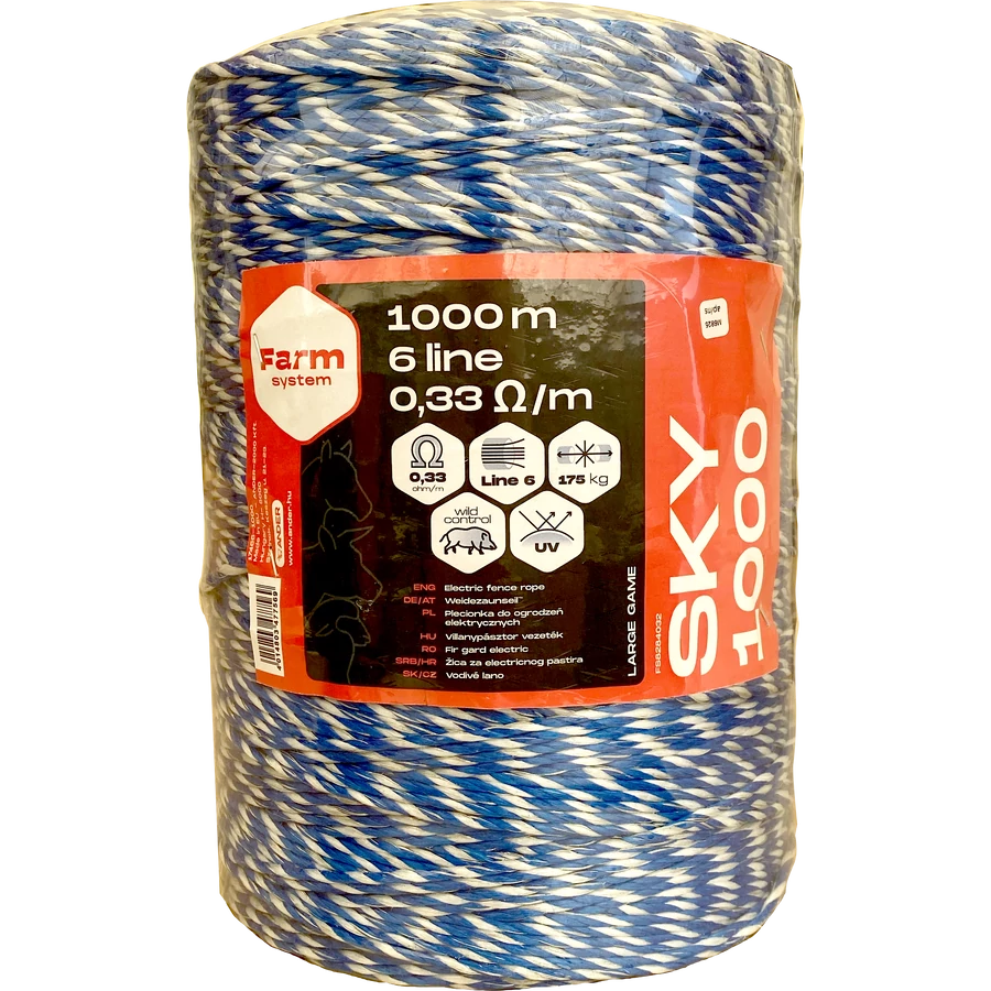 Farmsystem SKY 1000 villanypásztor vezeték, 1000m, 4mm, 0,33ohm/m, 175 kg, kék-fehér