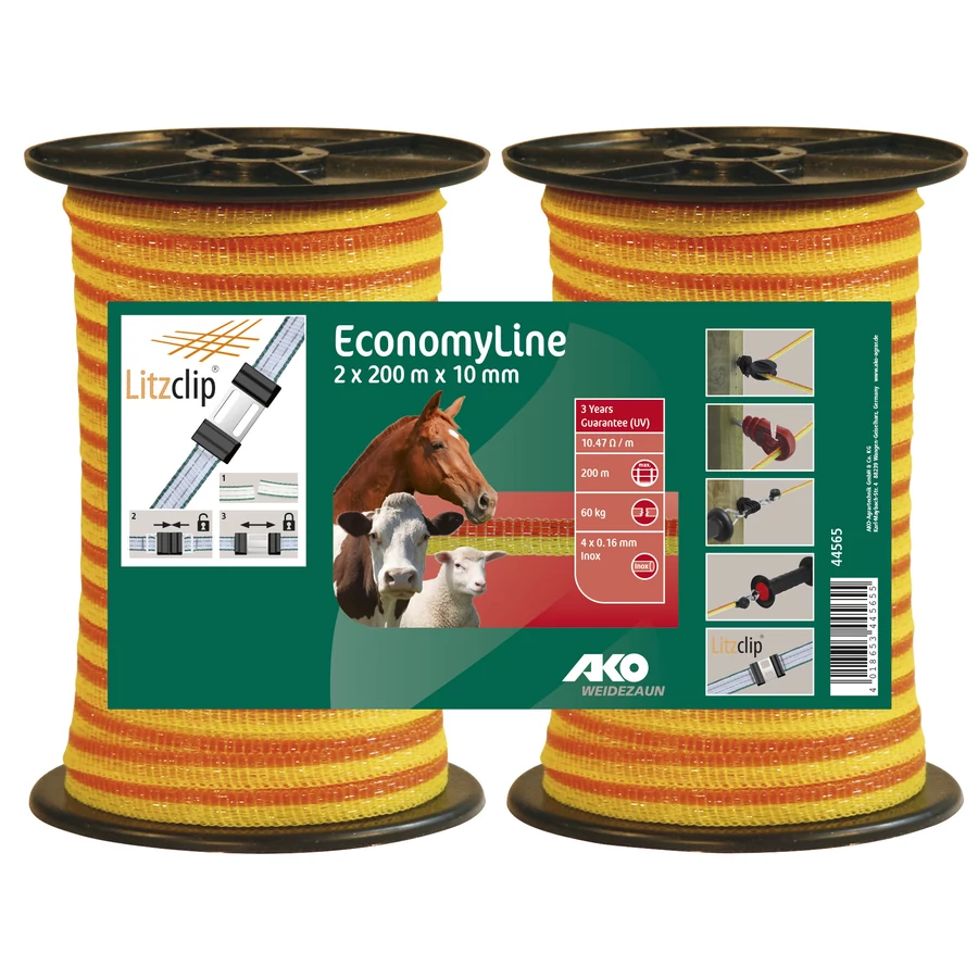 Kerbl Villanypásztor Szalag Economy Line 2x200m/10mm 60kg Sárga/Narancs