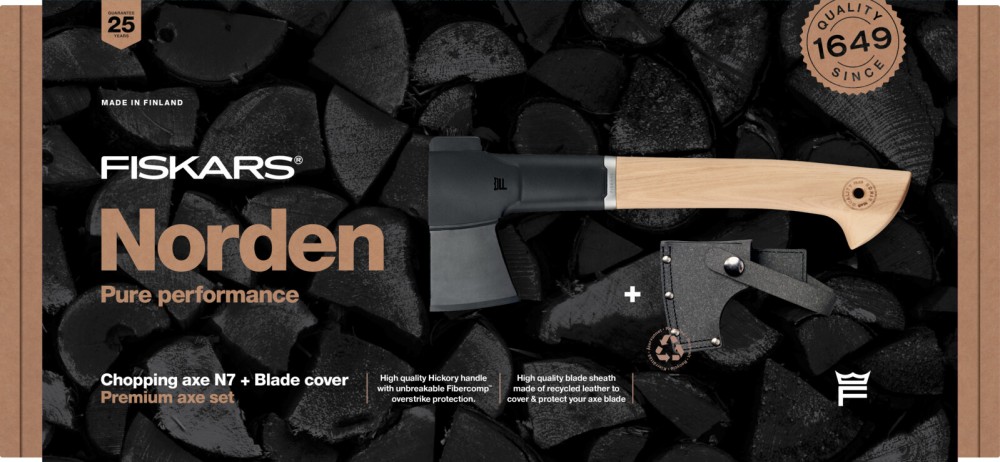 Fiskars Norden N7 kemping fejsze  + élvédő készlet , 800g