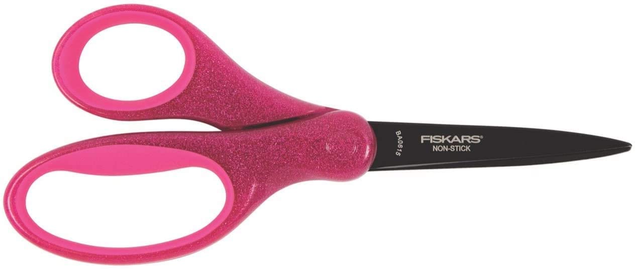 Fiskars gyerekolló, rózsaszín csillámokkal, 18 cm