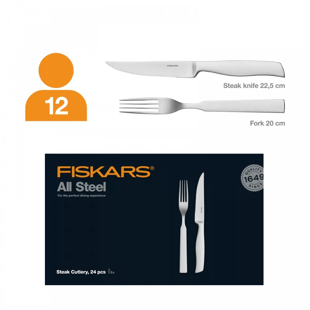 Fiskars All Steel steak evőeszköz készlet, matt, 24db