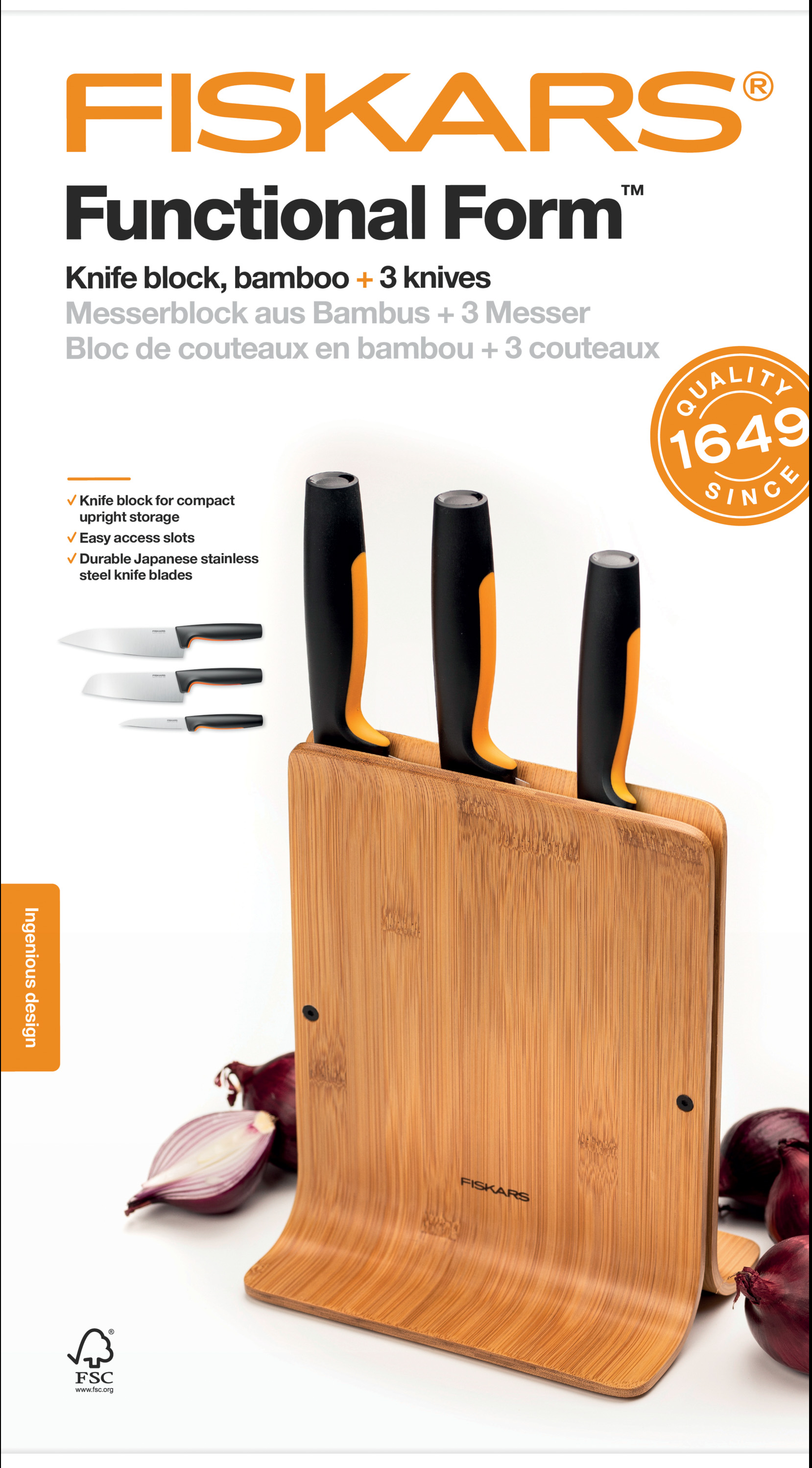 Fiskars Functional Form Késblokk Bambusz-3 késes