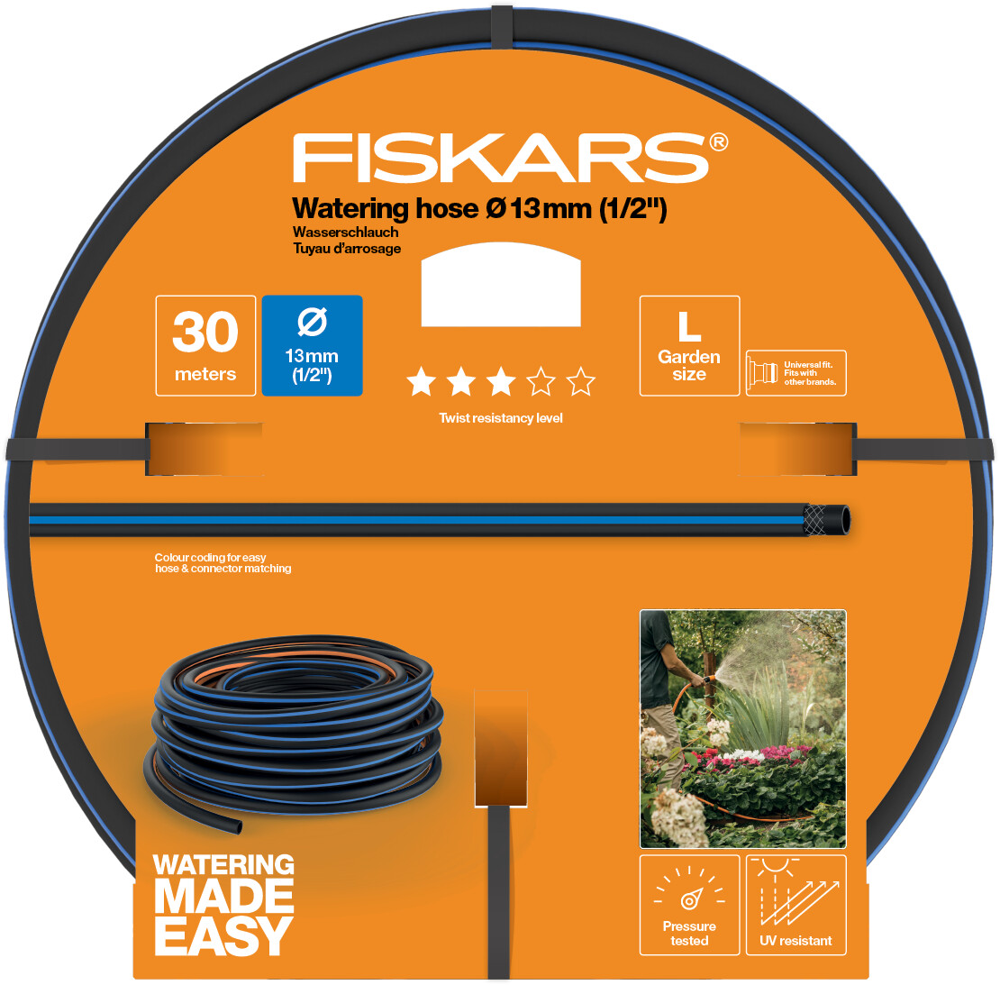 Fiskars locsolótömlő, 13 mm (1/2