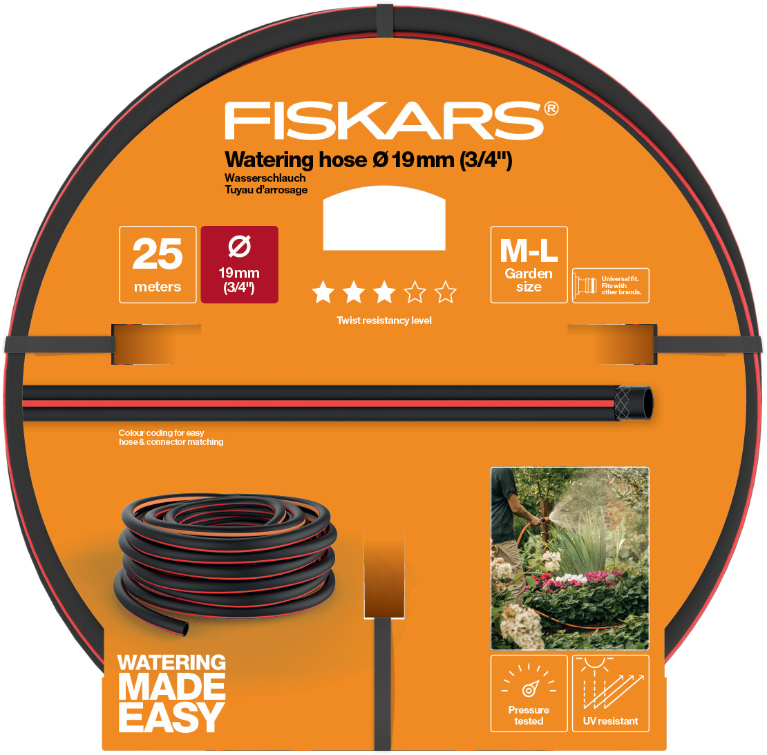 Fiskars locsolótömlő, 19 mm (3/4