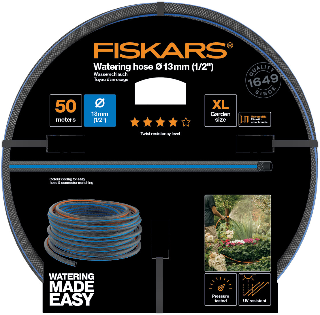 Fiskars locsolótömlő, 13 mm (1/2