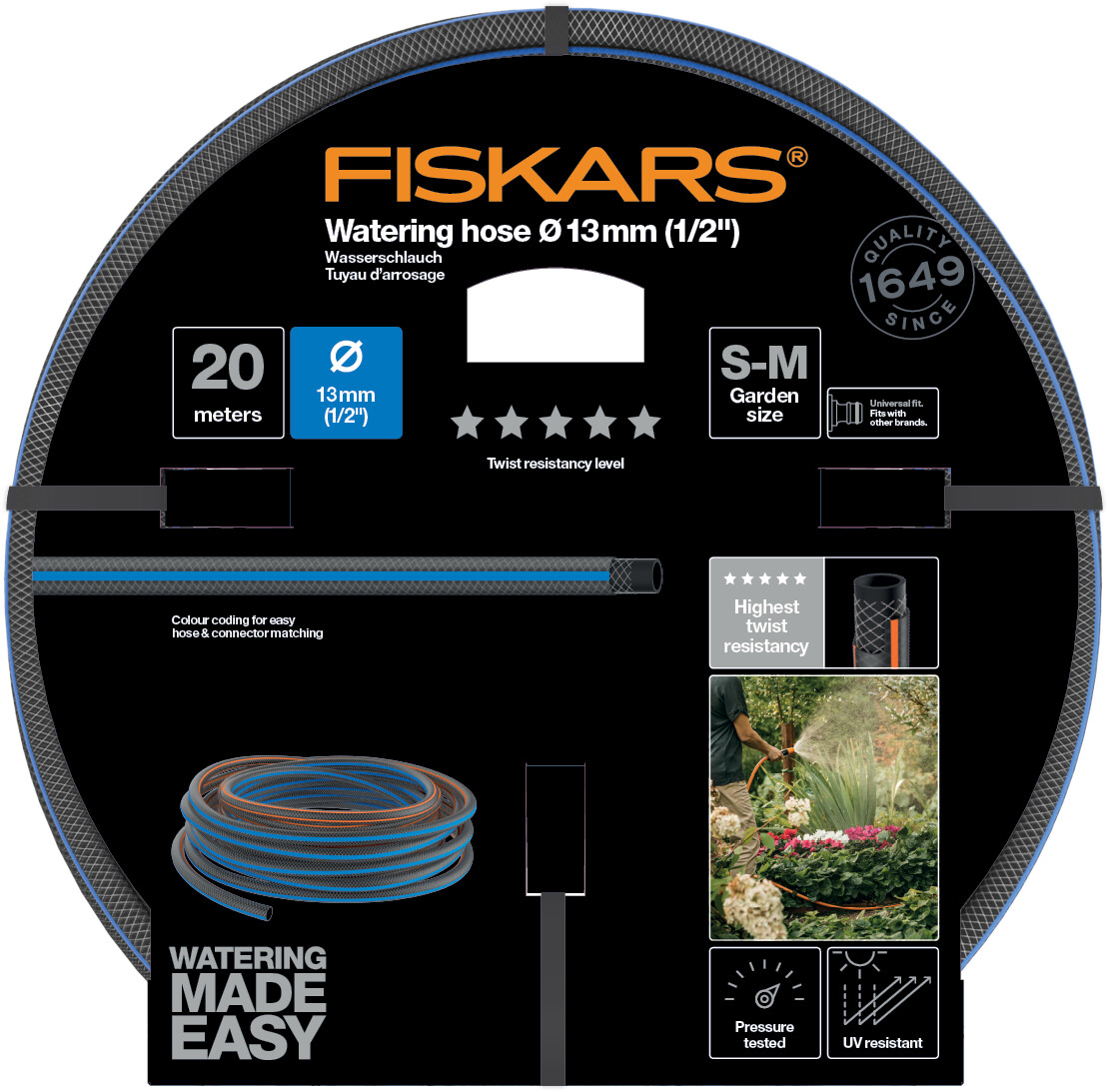 Fiskars locsolótömlő, 13 mm (1/2