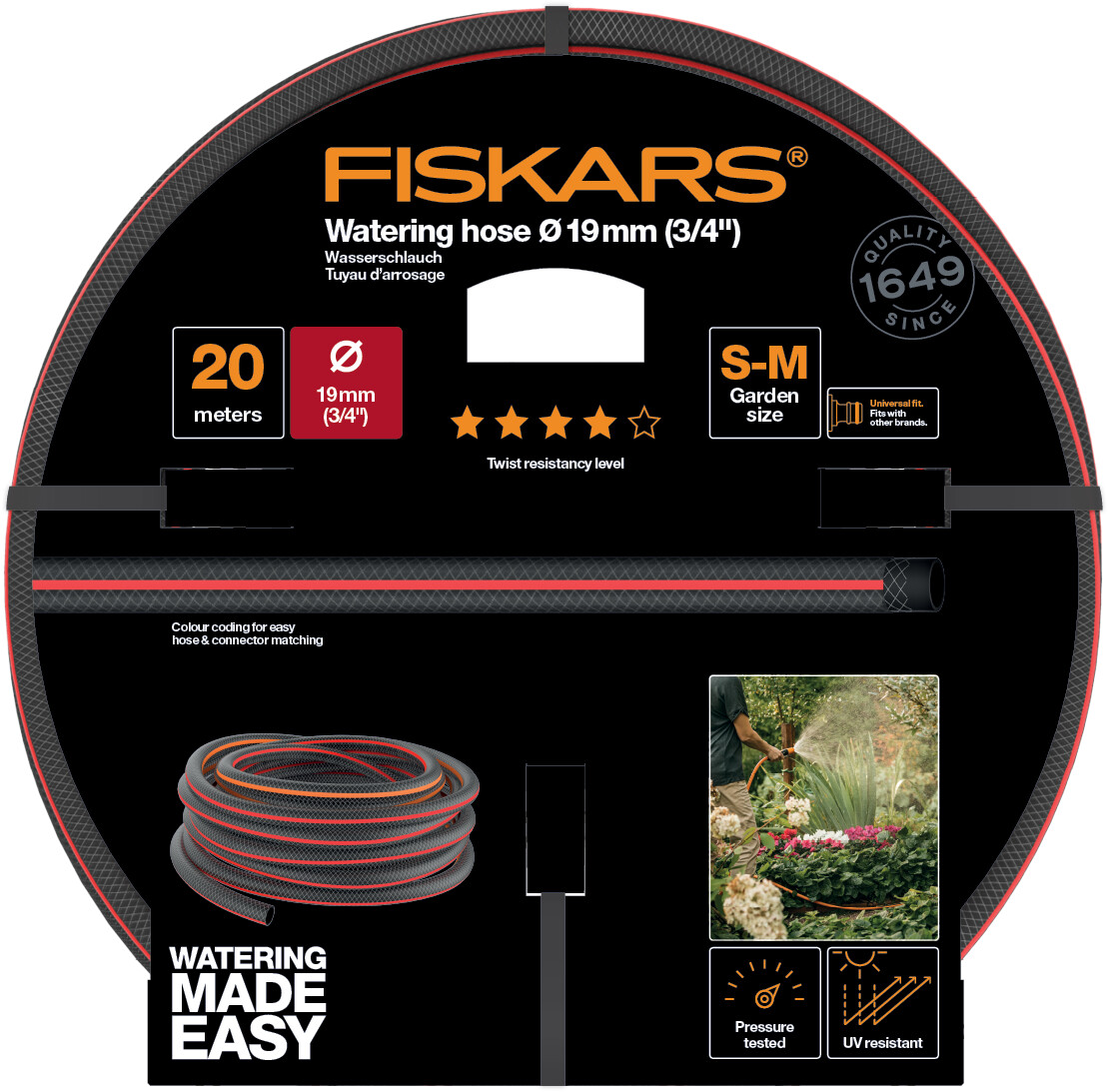 Fiskars locsolótömlő, 19 mm (3/4